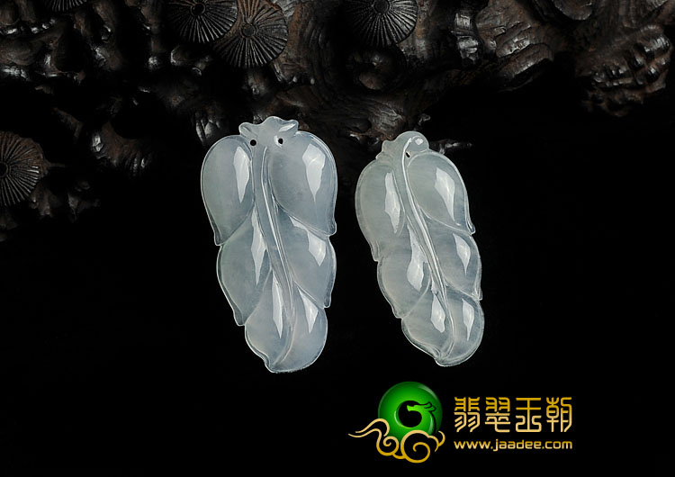 冰种淡晴水缅甸翡翠A货叶子挂件（一对）