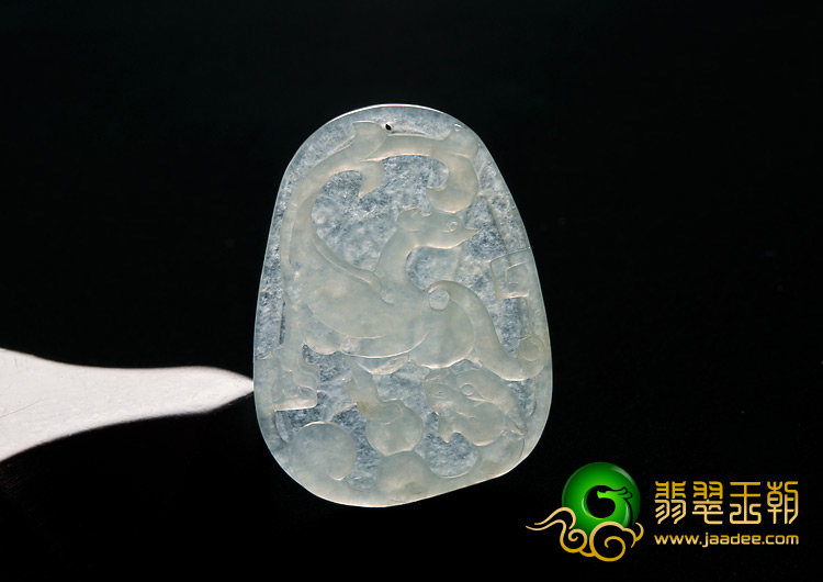 冰种晴水缅甸翡翠A货龙凤牌挂件