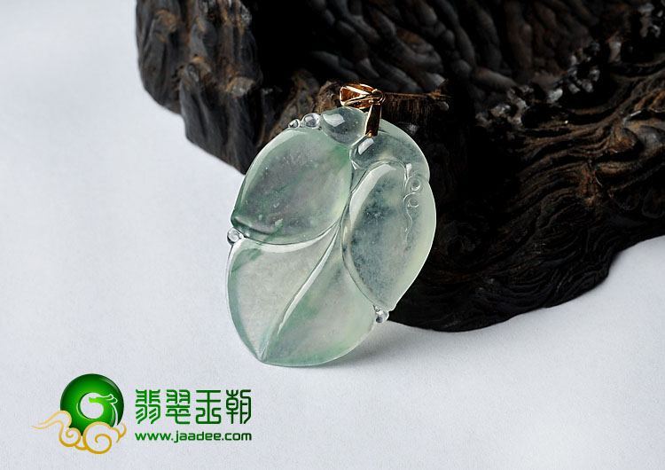 冰玻种晴水飘花缅甸翡翠A货叶子挂件