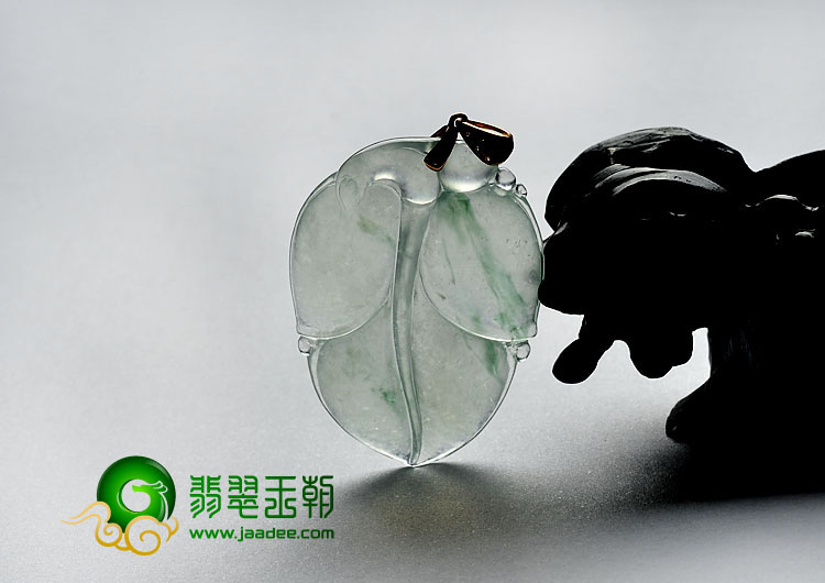 冰玻种晴水飘花缅甸翡翠A货叶子挂件