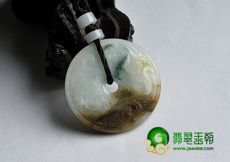 糯冰种三彩缅甸翡翠A货仿古平安扣挂件