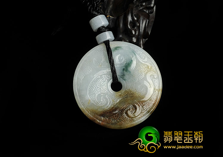 糯冰种三彩缅甸翡翠A货仿古平安扣挂件