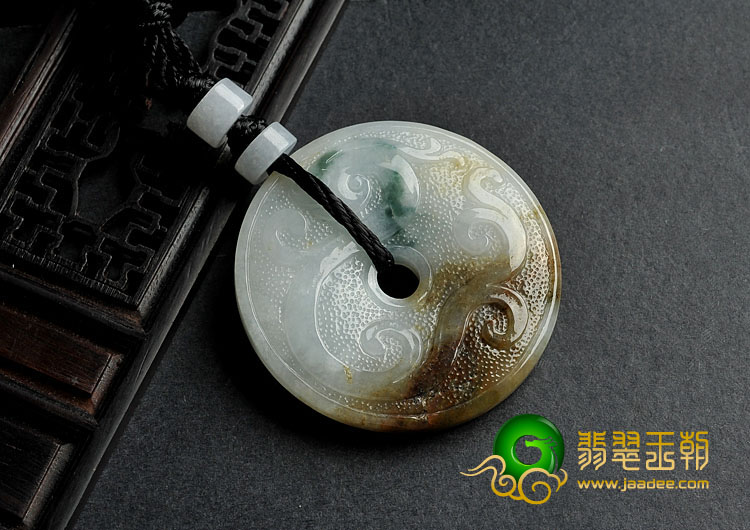 糯冰种三彩缅甸翡翠A货仿古平安扣挂件