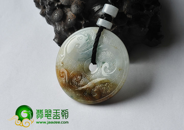 糯冰种三彩缅甸翡翠A货仿古平安扣挂件