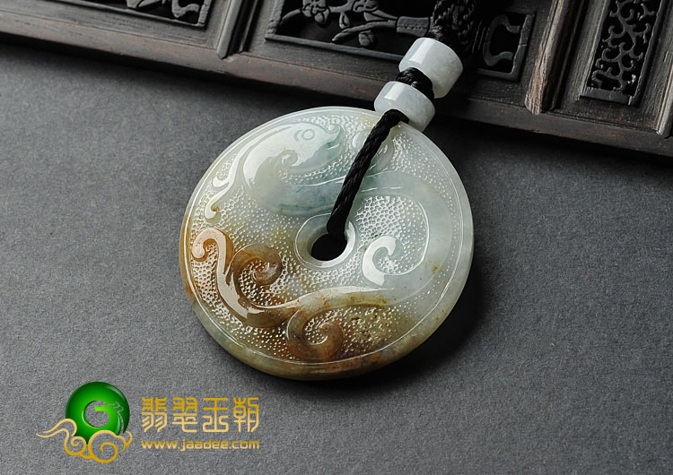 糯冰种三彩缅甸翡翠A货仿古平安扣挂件