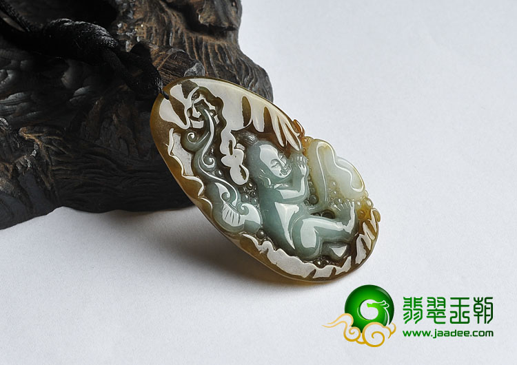 冰种褐黄翡晴水缅甸翡翠A货善财童子挂件