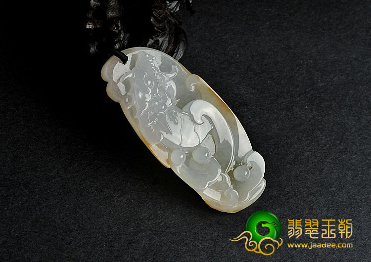 冰种黄翡缅甸翡翠A货仿古龙挂件
