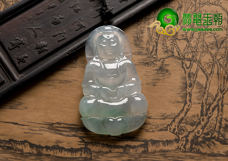 冰种飘翠缅甸翡翠A货观音挂件