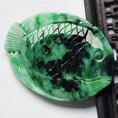 细糯种飘花缅甸翡翠A货年年有余挂件