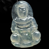 冰玻种略飘花缅甸翡翠A货观音挂件