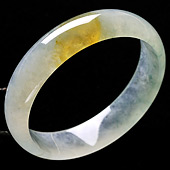 冰种飘花带黄翡缅甸翡翠A货手镯（56.8mm）