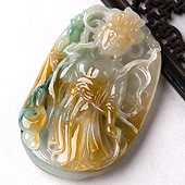 糯冰种三彩缅甸翡翠A货仕女挂件