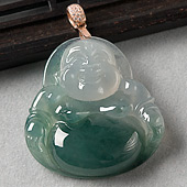 冰种飘花缅甸翡翠A货玉佛挂件