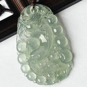 冰种淡晴水缅甸翡翠A货龙牌挂件