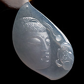 冰种晴水缅甸翡翠A货释迦牟尼头挂件