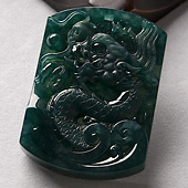 冰种油青缅甸翡翠A货龙牌挂件
