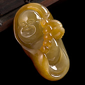 糯冰种褐黄翡缅甸翡翠A货佛头挂件