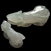 冰种晴水缅甸翡翠A货招财鼠挂件（一对）