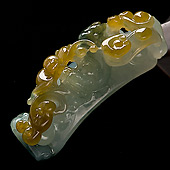 糯冰种黄翡飘花缅甸翡翠A货龙钩挂件