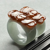 糯冰种褐红翡缅甸翡翠A货指环（一对）