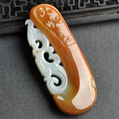 糯冰种褐红翡缅甸翡翠A货仿古龙挂件