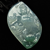 冰种晴水飘花缅甸翡翠A货观音挂件
