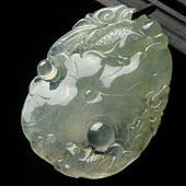 冰种淡黄翡缅甸翡翠A货年年有余挂件