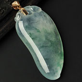 冰种飘花缅甸翡翠A货镶玫瑰金扣福瓜挂件