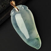 冰种飘花缅甸翡翠A货镶玫瑰金扣福瓜挂件