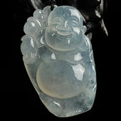 冰种淡晴水缅甸翡翠A货玉佛挂件