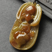 糯冰种褐黄翡缅甸翡翠A货福在眼前挂件