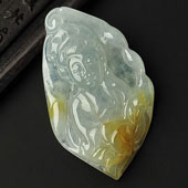 冰种晴水黄翡缅甸翡翠A货观音头挂件