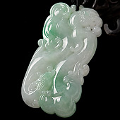 糯冰种白底青缅甸翡翠A货龙凤呈祥挂件