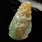 冰种淡褐粉色缅甸翡翠A货仿古龙挂件