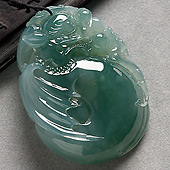 冰种晴水缅甸翡翠A货龙戏珠挂件