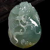 冰种晴水略带黄翡缅甸翡翠A货龙腾四海挂件