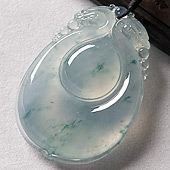 冰玻种飘花缅甸翡翠A货双龙如意挂件