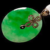 糯冰种阳绿缅甸翡翠A货镶玫瑰金平安扣胸坠（真钻）