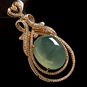 冰种晴水略飘花缅甸翡翠A货镶玫瑰金圆珠胸坠（真钻）