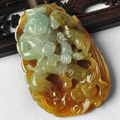 (超值推荐)冰种褐黄翡缅甸翡翠A货尚财童子挂件