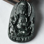 糯冰种墨翠缅甸翡翠A货观音挂件