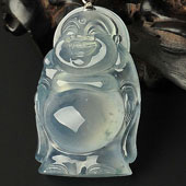 玻璃种缅甸翡翠A货镶白金扣站佛挂件（真钻）