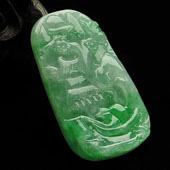 糯冰种翠色缅甸翡翠A货独钓寒江挂件