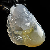 冰种淡黄翡缅甸翡翠A货罗汉头挂件