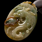 糯冰种黄加绿缅甸翡翠A货龙行如意挂件