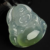 冰种淡褐翡缅甸翡翠A货玉佛挂件