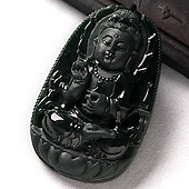 冰种墨翠缅甸翡翠A货观音挂件