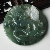 冰种晴水缅甸翡翠A货圆龙牌挂件
