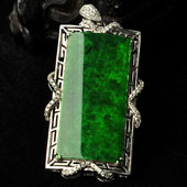 冰种深绿缅甸翡翠A货镶白金胸坠（真钻）