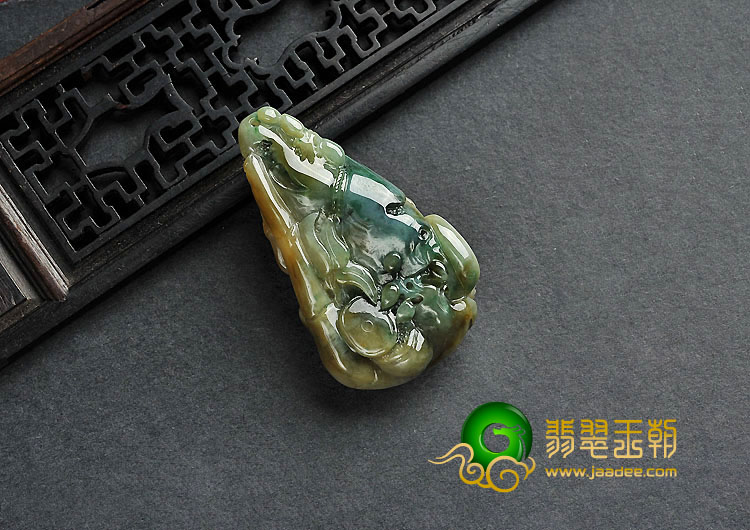 糯冰种褐黄翡缅甸翡翠A货富贵花开挂件